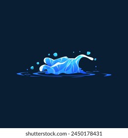 The effect of splashing liquid water. Vector illustration demonstrates the dynamic movement of water flow on an isolated dark background. Sparkling blue water design element.