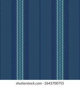 Efeito listras sem costura, alfaiate vertical vetor têxtil. Padrão de tela de fundo de textura da página na paleta de cores ciano e azul.