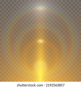 The effect of the sun, light through the lens, glare on a transparent background