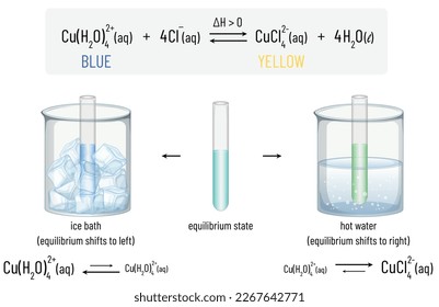 effect of temperature on chemical equilibrium, reaction shift, colored representation