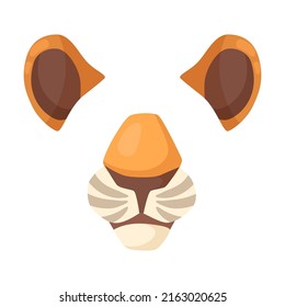 Effect with tiger animal face for selfies vector illustration. Mask with animal ears, noses and muzzles for video chat or mobile app