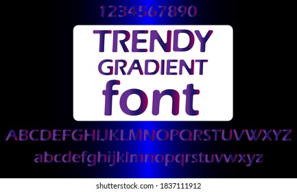 Efecto del diseño del tipo de letra y de los números retro de moda Diseño vectorial Alfabeto gradiente en diferentes tonos azul y púrpura