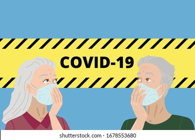 The effect of the virus on the elderly, people aged. Senior citizens in face masks. Protecting the body from the new coronavirus. Quarantine, pandemic danger.