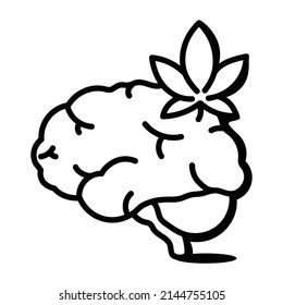 Efecto de la maleza sobre el cerebro, ícono del doodle del cerebro de la marihuana 

