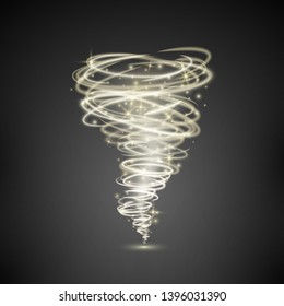 Effect Of Whirlwind Or Hurricane.Abstract Light Vortex Tornado Magical Illumination. Vector Illustration Isolated On Dark Background