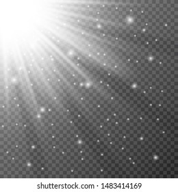 The effect of a white flash, transparent rays, luminous elements. 

Vector illustration.