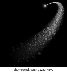 Effect of white glitter trail star. Sparkling confetti or shimmer shine wave trace. Overlay object on black background for New Year or Christmas template. EPS 10