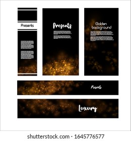 Effect yellow dust on beautiful banner. Dust particles flicker on a dark background. Banner with yellow dust. Light magic effect on vector illustration. 
