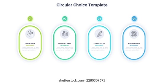 Effective business management circular choice template infographic chart design. Commercial data presentation infochart with thin line icons. Info graphics with 4 steps for banners creation