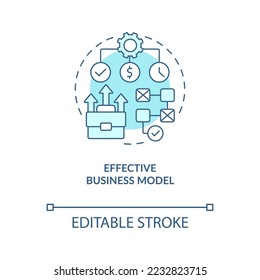 Effective business model concept turquoise icon. Profitable startup plan abstract idea thin line illustration. Isolated outline drawing. Editable stroke. Arial, Myriad Pro-Bold fonts used