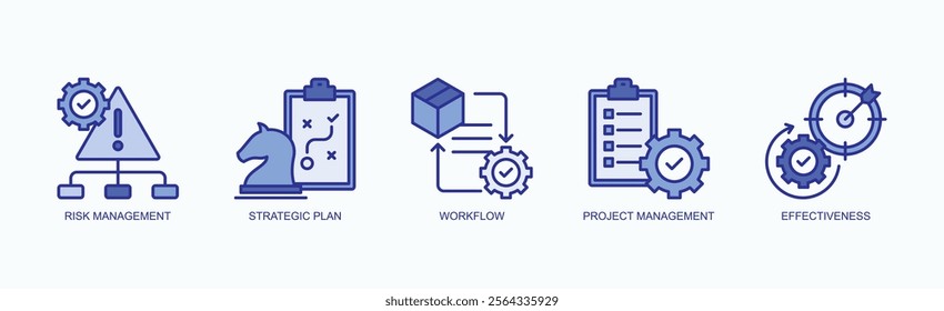 Effective Business Operations And Planning Icon Set Vector Illustration Concept With Icon Of Risk Management, Strategic Plan, Workflow, Project Management, Effectiveness In Blue Style