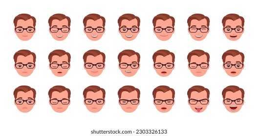 Effective businessman emotion set, office manager portrait business employee bundle. Different cute face icons, positive, negative pic. Vector flat style cartoon circles isolated on white background