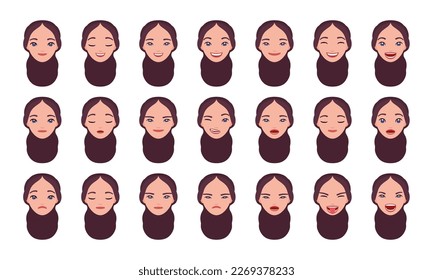 Effective businesswoman emotion set, office manager portrait business employee bundle. Different cute face icons, positive, negative pic. Vector flat style cartoon circles isolated on white background