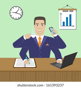 Effective busy multitasking employee concept vector illustration