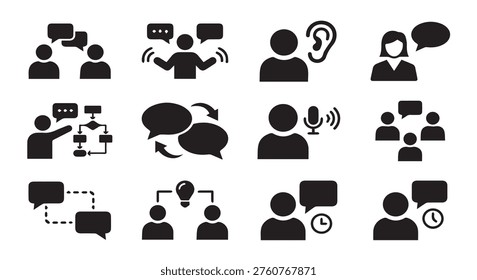 Effective communication and discussion icons for teamwork and collaboration conc