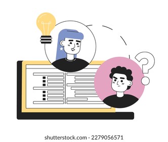 Comunicación efectiva en la ilustración de punto vectorial de concepto de línea de equipo virtual. Personajes editables de dibujos animados planos 2D sobre blanco para diseño web. Mensajería creativa idea de línea para sitio web, móvil, blog