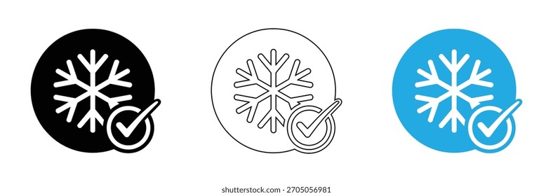 Refrigeración efectiva verificó el conjunto de iconos de copo de nieve para su diseño, conjunto de Vector de diseño de Navidades de copos de nieve. Iconos de copos de nieve. Conjunto de iconos de nieve. Copo de nieve. Ilustración vectorial del símbolo de embalaje seguro
