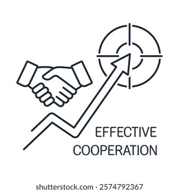 Effective cooperation. Joint movement to achieve the goal. Vector linear icon illustration isolated on white background.