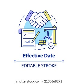 Effective date concept icon. Agreement signification. Contract timeline of PPA abstract idea thin line illustration. Isolated outline drawing. Editable stroke. Arial, Myriad Pro-Bold fonts used