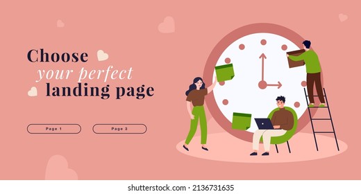 Plan de plazo efectivo para los empleados que trabajan con reloj. Eficiencia de trabajo de diminutas personas ilustraciones planas vectoriales. Productividad, concepto de gestión del tiempo para banner, diseño de sitios web o página web de aterrizaje