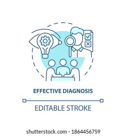 Effective diagnosis concept icon. Business consulting stage idea thin line illustration. Diagnostic phase. Planning sustainable solutions. Vector isolated outline RGB color drawing. Editable stroke