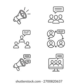 Effektive digitale Kommunikation, soziale Netzwerke, Online-Interaktion, Symbolsatz für die Zusammenarbeit im Team