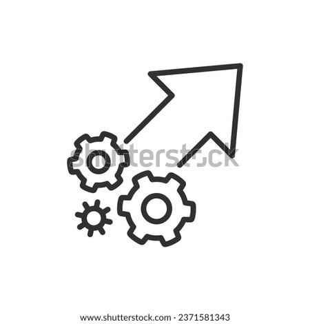 An effective growth mechanism, linear icon. Upward pointing arrow, successful growth and efficiency. Up arrow and gears. Line with editable stroke