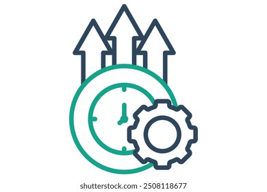Effective icon. line icon style. clock with gear and up arrow. icon related to efficiency. productivity elements vector illustration