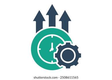 Effective icon. solid icon style. clock with gear and up arrow. icon related to efficiency. productivity elements vector illustration