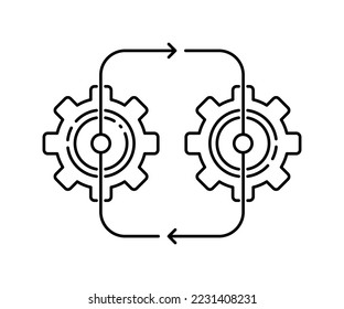 effective integration icon with two thin line gear. concept of work flow symbol or easy technical procedure. linear simple trend modern logotype graphic stroke design web element isolated on white