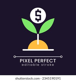 Effective investment pixel perfect RGB color icon for dark theme. Money growth. Business funds rising. Simple filled line drawing on night mode background. Editable stroke. Poppins font used