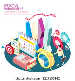 Effective management concept isometric composition business targets and work process optimization with infographic elements vector illustration