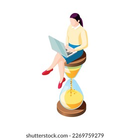 Effective management concept isometric composition with faceless human character and organizer elements vector illustration