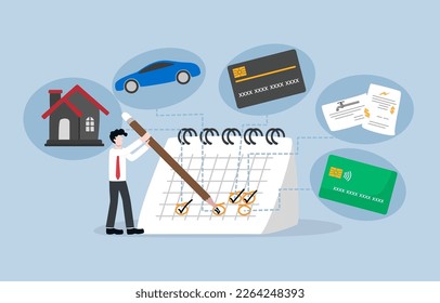 Effective management for monthly expenses, debt payment, track spending and prioritization to reach financial goal concept, Businessman marking check sign on calendar about monthly payment.