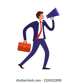 effective manager shouting into megaphone. Business vision concept.