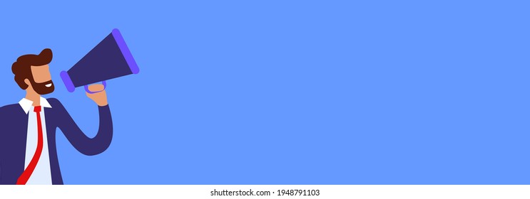 effective manager shouting into megaphone. Marketing vision concept