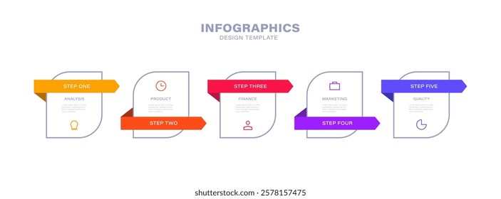 Effective marketing strategy infographic chart design template. Editable infochart with icons. 5 step sequence.