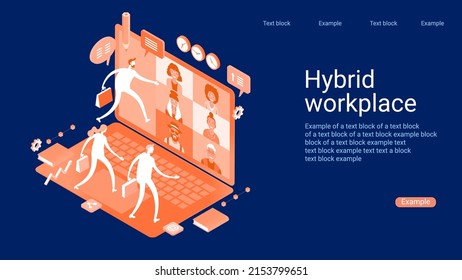 Effective online business. A hybrid team with work from home or office. Flexible workspace structure. Video call for effective business. Removed online capabilities. Employment concept.