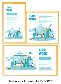 Juego de banners de la página web sobre trabajo y construcción y desarrollo de empresas. Optimización De Seo, Creación De Contenido, Diseño Web, Optimización De Presupuesto De Campaña.  Ilustración vectorial