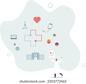 Effective and productive healthcare model with electronic records system for fast data exchange.flat design with people.