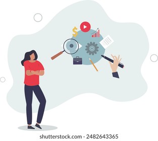 Wirksamer und produktiver wissenschaftlicher Rahmen für neue Annahme Bestätigung .flat design.Illustration mit Menschen.