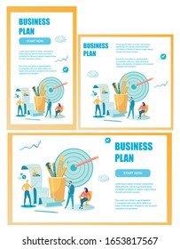 Effektives und profitables Business Plan Webpage Banners Set. Das Team diskutiert Ziele Erfolgsstrategie. Kurse, Coaching. Projektplanung für Finanzgewinne. Vektorillustration-Illustration