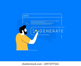 Effective prompts for ai image generation. Generate ai assistant for content creation - SEO articles, programming code and marketing content. Modern vector illustration isolated on blue background