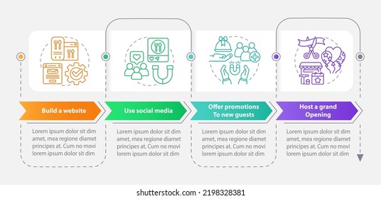 Effective restaurant advertisement rectangle infographic template. Data visualization with 4 steps. Editable timeline info chart. Workflow layout with line icons. Myriad Pro-Bold, Regular fonts used