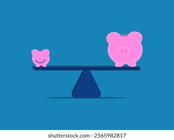 Effective savings, investment growth. Small and large piggy banks on the scale