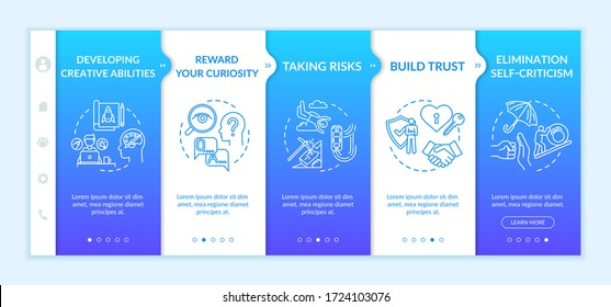 Effective self improvement onboarding vector template. Eliminate criticism. Personal growth and development. Responsive mobile website with icons. Webpage walkthrough step screens. RGB color concept
