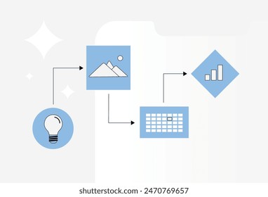 Effective social media workflow. Planning and creating tools with scheduling and publishing content. Workflow analytics and engagement scheme for successful smm campaigns. Vector Illustration