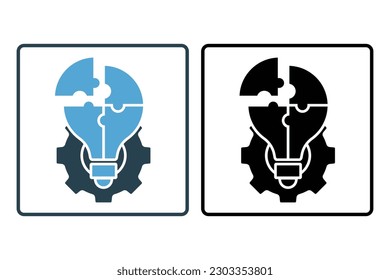 Effective solution icon. Creative ideas light bulb, puzzle piece and gear concept. Solid icon style. Simple vector design editable