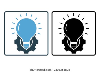 Effective solution icon. Creative ideas light bulb  and gear concept. Solid icon style. Simple vector design editable