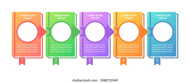 Effektives Studium Schritte Vektorgrafik Vorlage. Design-Elemente für Unterrichtspräsentationen mit Textraum. Visualisierung von Daten in 5 Schritten. Prozesszeitdiagramm. Workflow-Layout mit Kopienraum